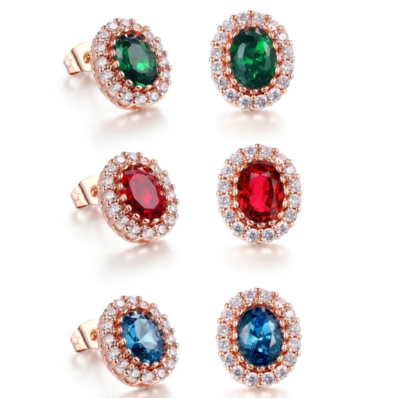 NEW Rose Gold Oval Diamond Halo Stud Earrings - Picture 3 of 8